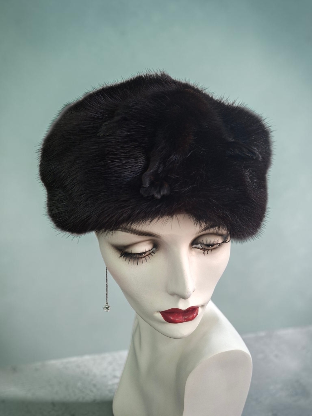 Vintage Gisèle Recton Paris 9° Real Mink Fur Pillbox Hat - Dark - 50s 60s